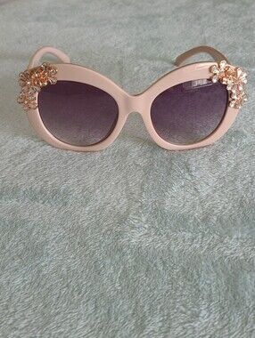 Betsey Johnson Pink Sunglasses with Gold Floral Accents